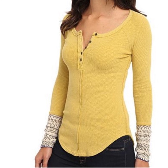 Free People Alpine Cuff Thermal SZ S Yellow Shirt - Picture 2 of 8